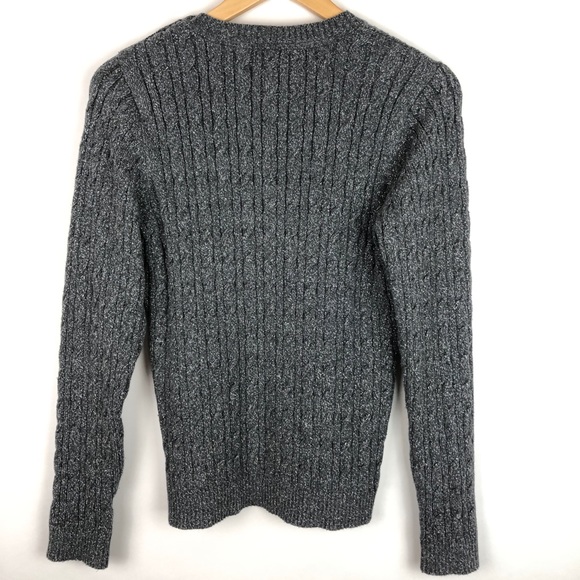 Charter Club Dark Gray Cotton Crewneck Cable-knit Sweater Metallic Fiber - Picture 4 of 12